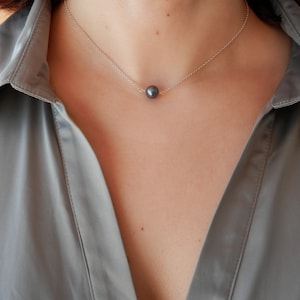 black pearl choker necklace, bridesmaid gif, black choker, pearl jewelry image 1