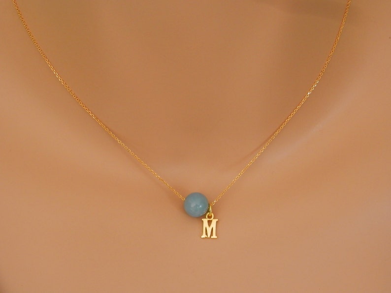 aquamarine Jewelry Personalized aquamarine necklace gold initial aquamarine necklace March Birthstone Necklace Custom Initial Necklace