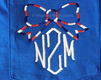 Monogrammed Bow Shirt, Monogrammed Shirt, Patriotic Monogram, Patriotic Shirt, Fourth of July Monogram, Fourth of July Shirt, Memorial Day