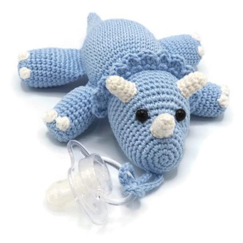 CROCHET PATTERN Pacifier Buddy Triceratops Etsy