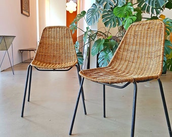 Rare ensemble de 2 chaises en osier panier Franco Legler Aubock Knoll Era 1951 chaise Albini