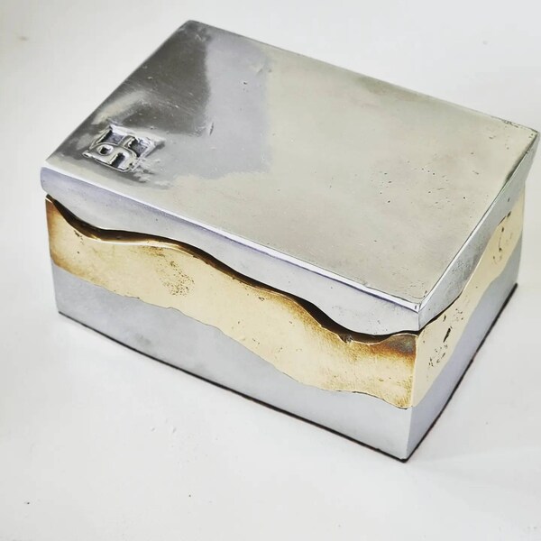 Brutalist David Marshall jewelry box brass aluminium vintage design Willy Rizzo Adnet Modernist Era