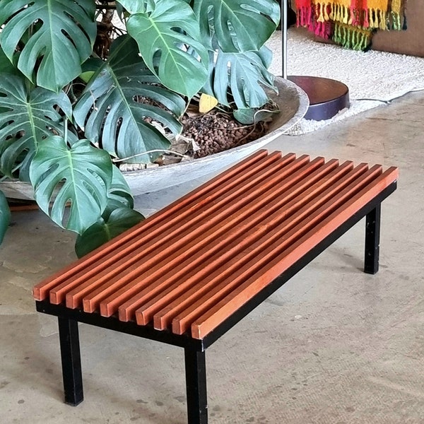 Teak Slat Bench bench Bertoia Nelson style midcentury sidetable flowerbench florence knoll era international design danish modern