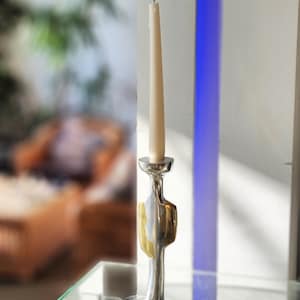 Brutalist David Marshall candlestick candleholder brass aluminum vintage design Willy Rizzo Adnet Modernist Era