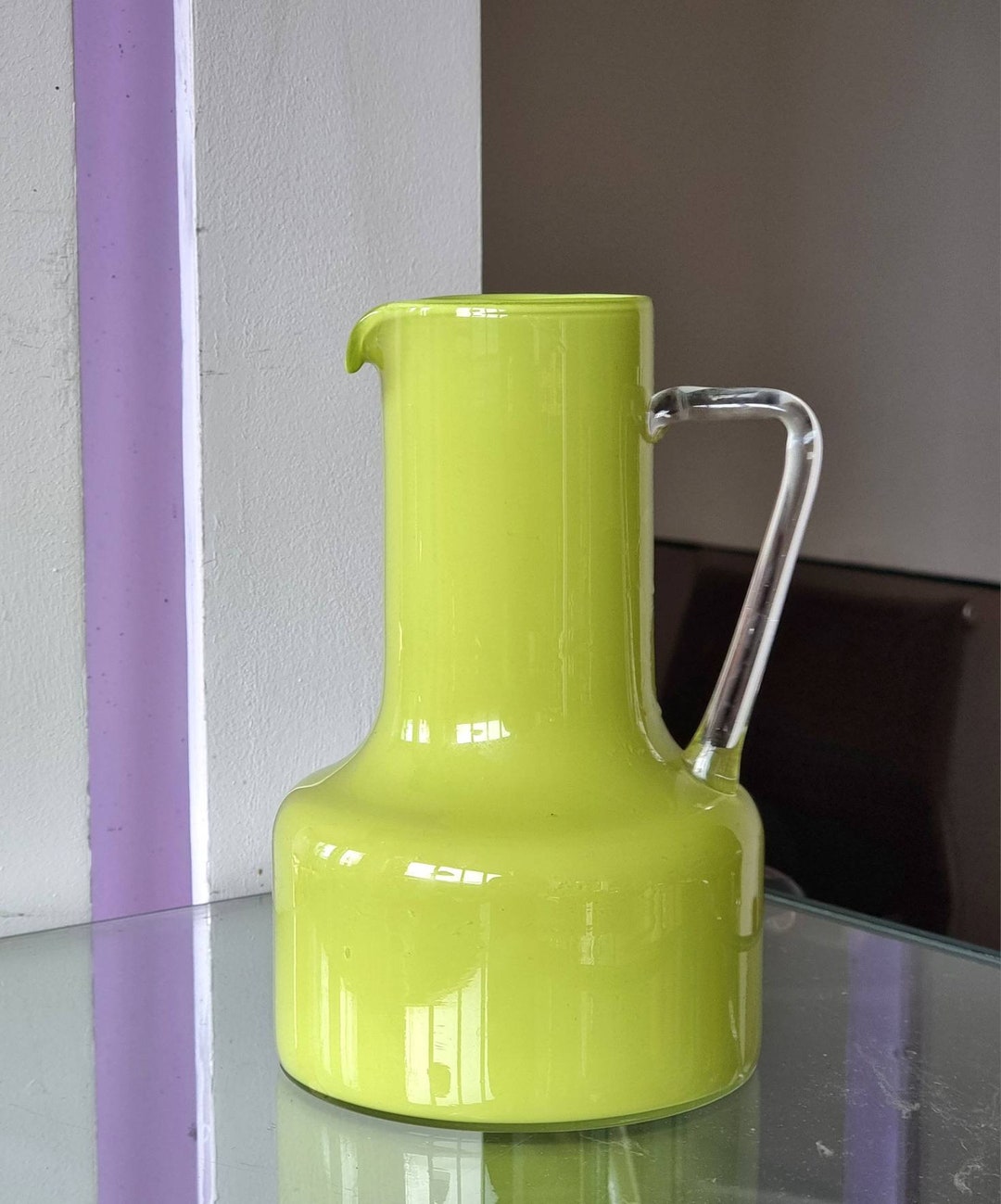 70's Glass Pitcher Space Age Colored Glass Italy Murano Design - Etsy