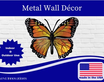 Orange Monarch butterfly steel metal wall art for garden and butterfly wall decor for home