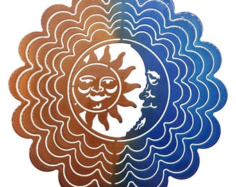 Blue and Copper Sun and Moon Metal Wind Spinner for Garden Metal Art