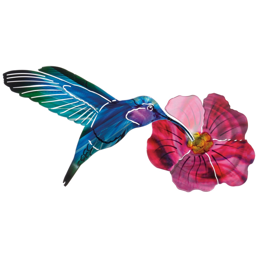 Metal Wall Art Hummingbird With Flower Home Decor Etsy