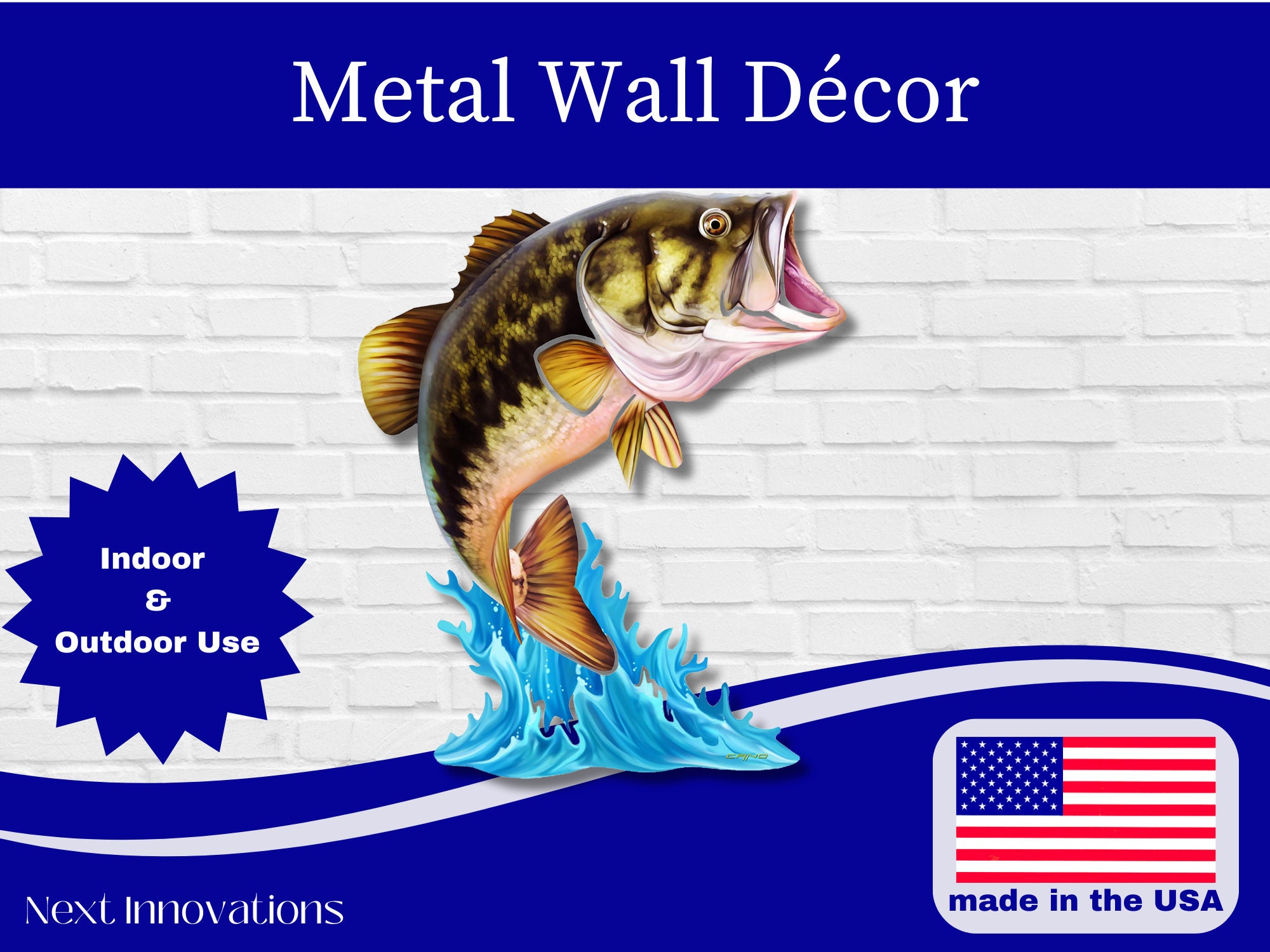 Bass Fish Metal Wall Art Metal Art for Outdoors & House 