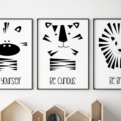 Black and White Nursery Wall Art Nursery Decor Animal Wall Etsy