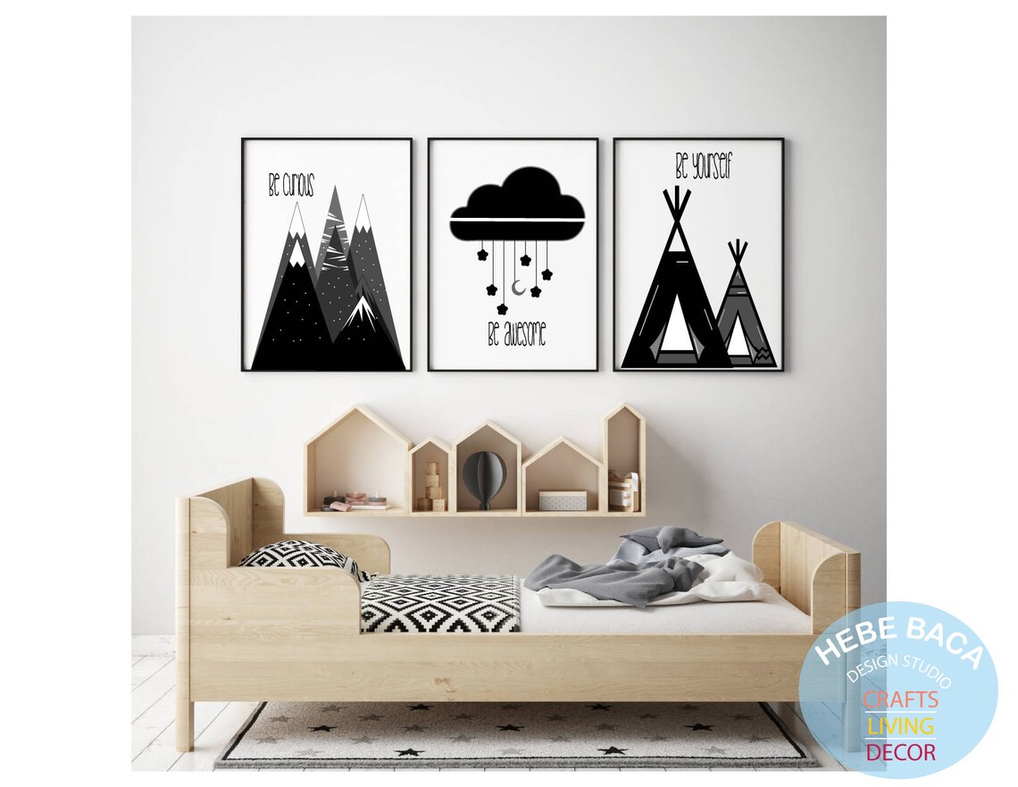 Black and White Nursery Wall Art Modern Nursery Decor Etsy