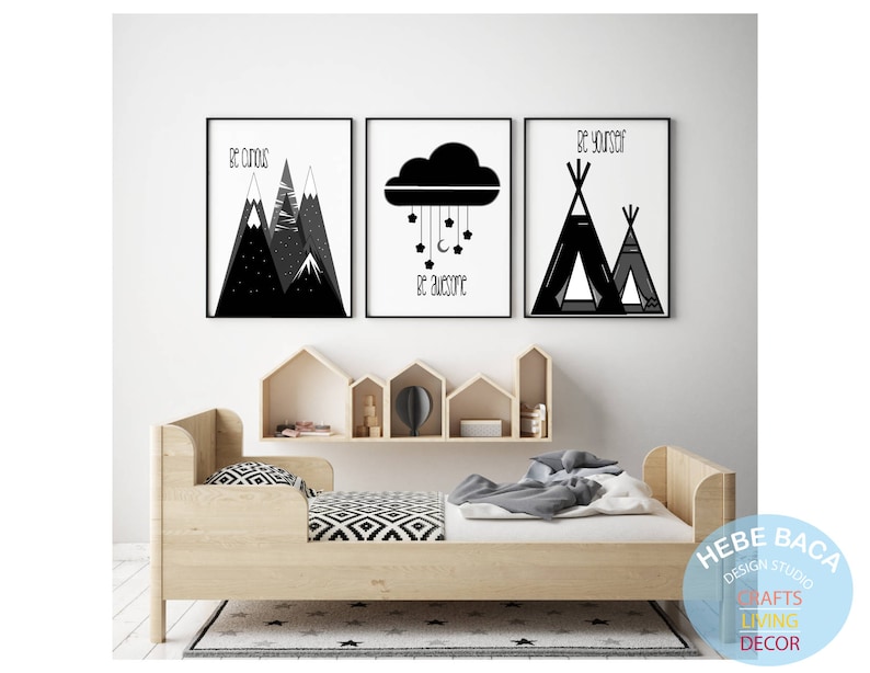 Black and White Nursery Wall Art Modern Nursery Decor Etsy