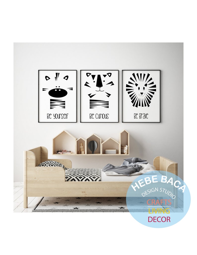 Black and white Nursery Wall art Nursery decor Animal wall Etsy