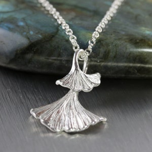 Sterling silver gingko leaf necklace, double gingko leaf pendant, large ginkgo pendant, maiden hair gingko biloba, statement gingko necklace