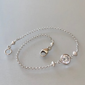 Dainty CZ bracelet silver, CZ diamond cut bracelet, cubic zirconia solitaire, minimalist, daughter gift, stacking bracelet, small, delicate