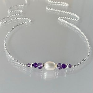 Amethyst pearl necklace, purple gemstone necklace, genuine purple amethyst & pearl, February June birthstone necklace, pearl amethyst choker