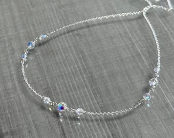 Dainty crystal choker, minimalist Swarovski crystal necklace, women holiday jewelry gift, wedding necklace, girl sparkly Christmas choker