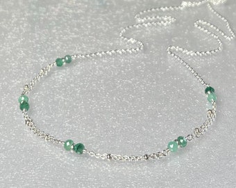 Very dainty emerald necklace, genuine raw emerald choker, May birthstone, shaded emerald gemstone, women semi-precious gemstone choker