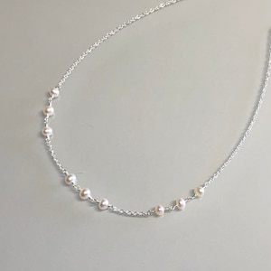 Delicate pearl choker necklace, dainty freshwater pearl necklace, June birthstone, minimalist, real pearl jewelry, wedding necklace, bridal