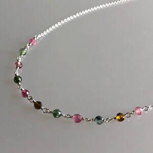 Watermelon tourmaline necklace, October birthstone, rainbow ombre gemstones, women beaded necklace, delicate tourmaline jewelry zdjęcie 7