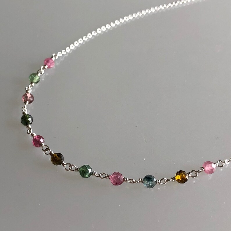 Watermelon tourmaline necklace, October birthstone, rainbow ombre gemstones, women beaded necklace, delicate tourmaline jewelry zdjęcie 7