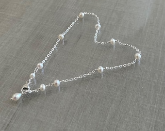 Bracelet de cheville en perles fines, bracelet de cheville en petites perles, chaîne de cheville en perles, chaîne de cheville en perles, bijoux de plage pour mariée, bracelet de cheville pour la mariée, argent sterling