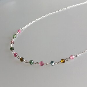 Watermelon tourmaline necklace, October birthstone, rainbow ombre gemstones, women beaded necklace, delicate tourmaline jewelry zdjęcie 9