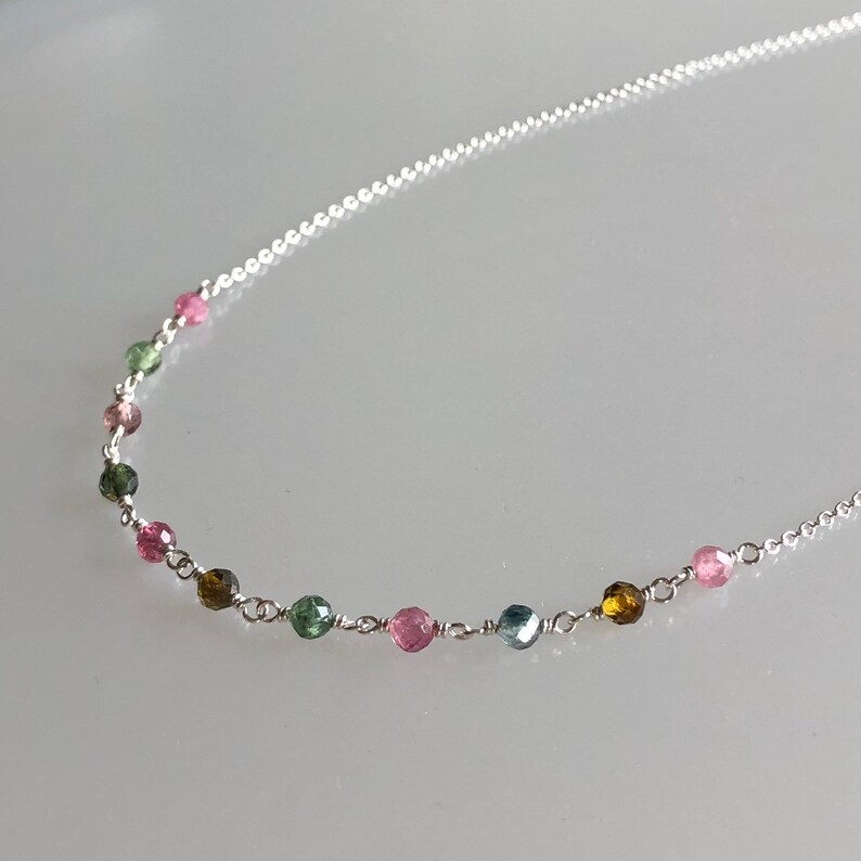 Watermelon tourmaline necklace, October birthstone, rainbow ombre gemstones, women beaded necklace, delicate tourmaline jewelry zdjęcie 9