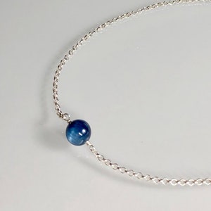 Blue kyanite choker, floating kyanite necklace, blue kyanite necklace, sterling silver, kyanite jewelry, minimalist, split chain, dainty
