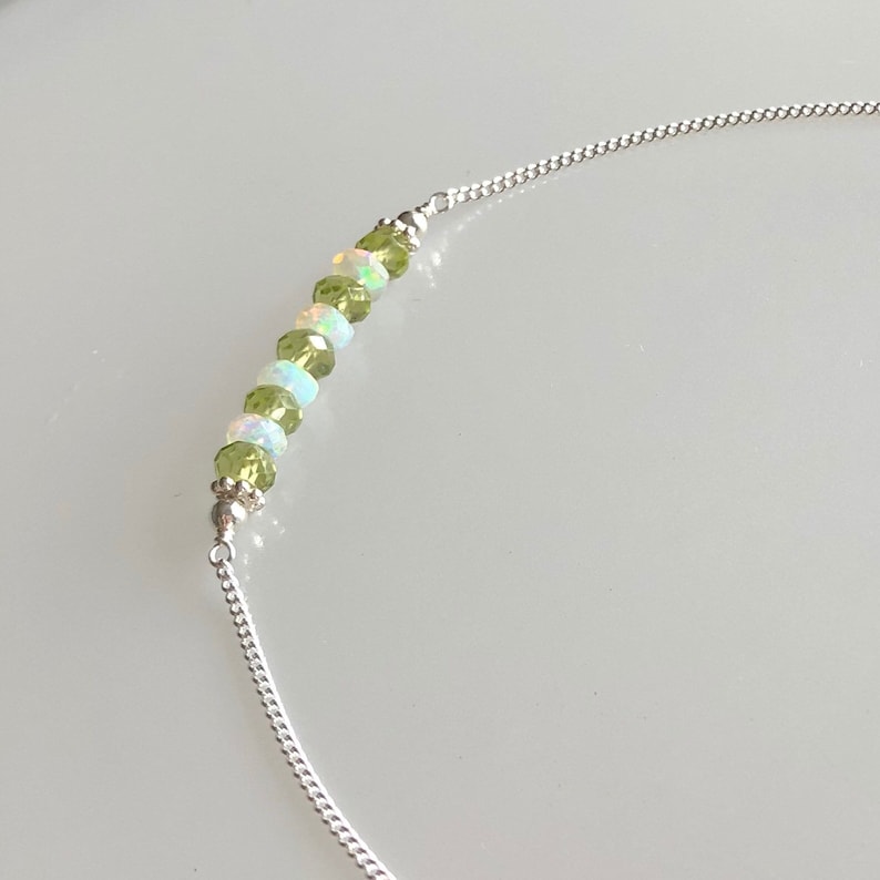 Peridot and opal necklace natural opal bar necklace genuine Etsy