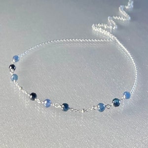Genuine blue sapphire choker, tiny blue gemstone necklace, dainty ombre sapphire necklace, delicate, layering, September birthstone necklace