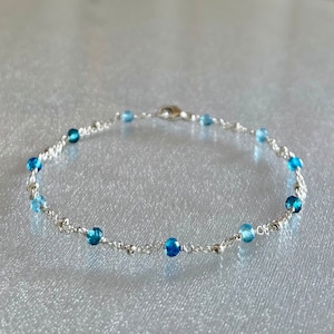 Delicate mixed blue topaz bracelet, minimalist gemstone bracelet, blue gemstone thin beaded bracelet, bridal something blue jewelry gift