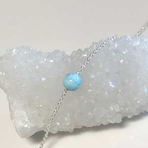 Dainty larimar necklace, Caribbean blue larimar choker, larimar solitaire 6 mm, pastel blue gemstone, beach jewelry, single bead necklace