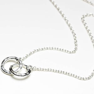 Double eternity circle necklace, interlocking ring necklace, mother and baby eternity necklace, entwined hoops, interlaced circles pendant