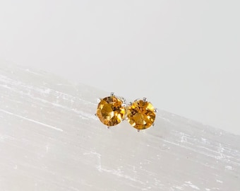 Genuine citrine stud earrings, 4 mm citrine posts, genuine gemstone studs, November birthstone earrings, minimalist, simple dainty earrings