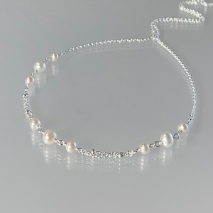 Dainty freshwater pearl necklace, genuine pearl choker, white pearl bridal necklace, sterling silver wedding pearl jewelry, June birthstone