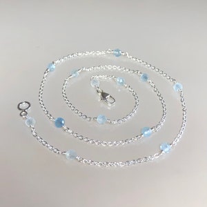 Genuine aquamarine choker, ombre aquamarine necklace, pastel blue gemstone, dainty aquamarine station necklace, minimalist, thin layering