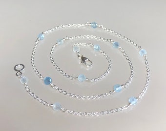 Genuine aquamarine choker, ombre aquamarine necklace, pastel blue gemstone, dainty aquamarine station necklace, minimalist, thin layering