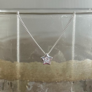 Silver CZ star necklace, floating star necklace, clear CZ star, minimalist jewelry, dainty silver star pendant, daughter necklace gift