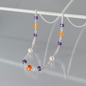 Mixed gemstone necklace, genuine multi gemstone choker, dainty purple orange gemstone necklace, mother’s day gift, women, minimalist choker
