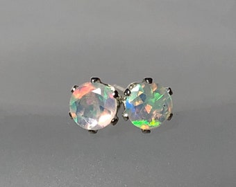 Genuine 4 mm opal stud earrings, natural fire opal posts, tiny welo opal studs, dainty bridal earring, minimalist, gemstone studs, ethiopian