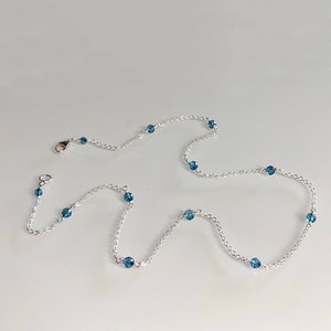 Dainty London blue topaz choker, beaded blue gemstone necklace,  sterling silver handmade necklace, minimalist jewelry, thin layering choker