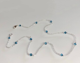 Dainty London blue topaz choker, beaded blue gemstone necklace, genuine blue topaz, wire wrapped necklace, minimalist jewelry, layering