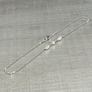 Dainty pearl anklet, genuine pearl ankle bracelet, real pearl chain anklet, pearl ankle chain, bride ankle jewelry, sterling silver anklet
