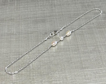 Dainty pearl anklet, genuine pearl ankle bracelet, real pearl chain anklet, pearl ankle chain, bride ankle jewelry, sterling silver anklet