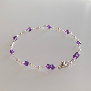 Purple amethyst bracelet, genuine amethyst gemstone, tiny purple gemstone, women bead bracelet, February birthstone, dainty stack bracelet