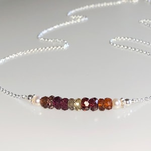 Tundra Sapphire necklace, genuine sapphire bar necklace, tunduru, earth tone gemstones, mixed beaded gemstone choker, women, girlfriend gift