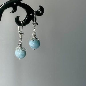 Genuine larimar earrings, sterling silver blue larimar lever back earrings, natural Caribbean blue larimar, minimalist short drop earrings