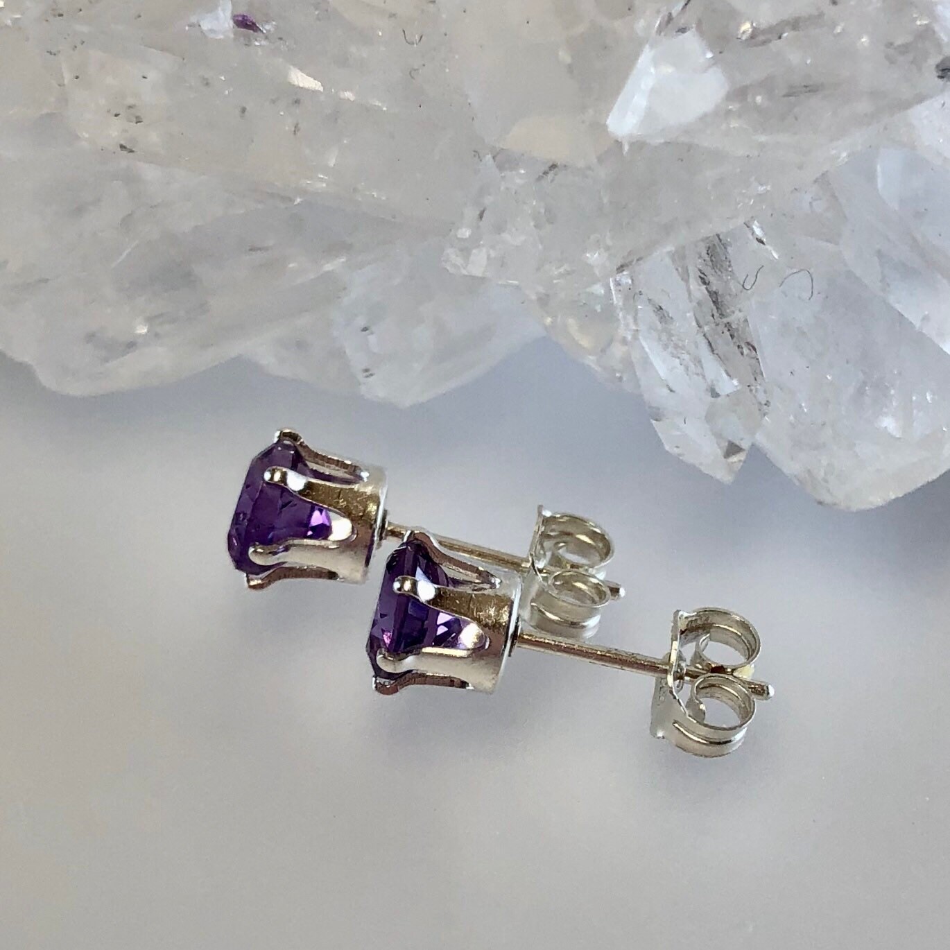 Genuine Amethyst Stud Earrings 5 Mm Amethyst Studs Natural Etsy