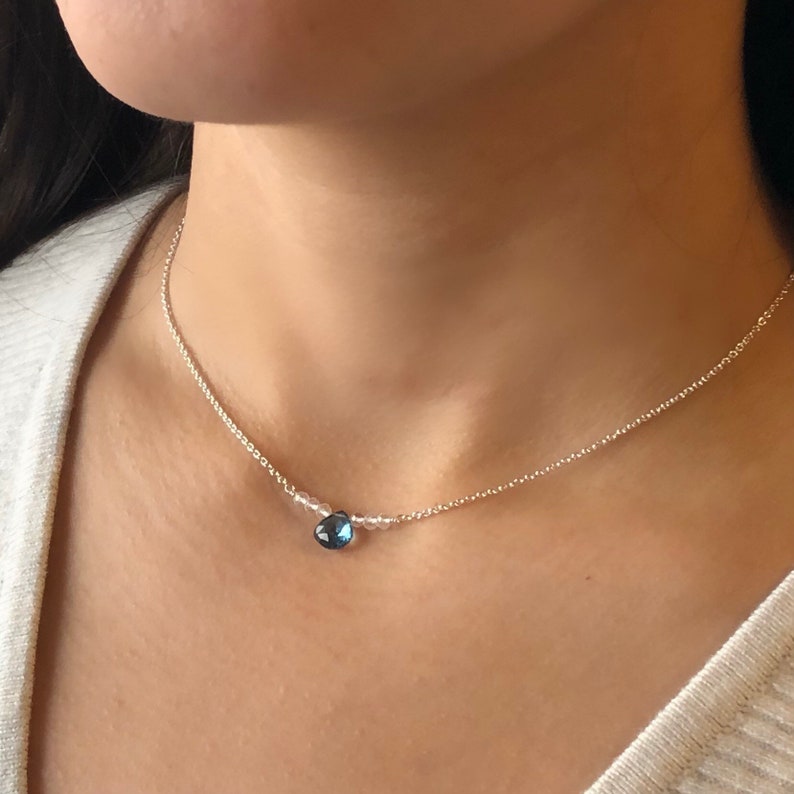dainty gemstone jewelry mixed gemstone gift for her multi topaz choker December birthstone necklace Genuine london blue topaz necklace